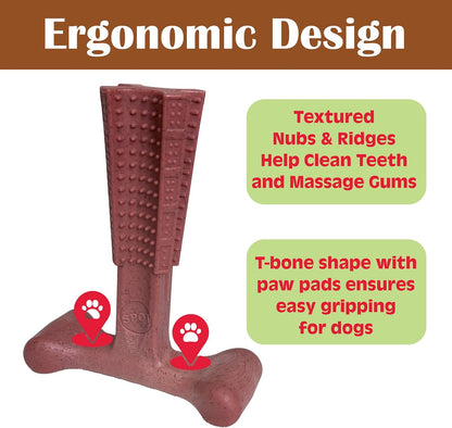 Bam-Bones plus T Bone – Bamboo Fiber & Nylon Dog Chew Toy for Moderate to Aggressive Chewers, Durable Long Lasting & Non-Splintering, Beef Flavor Toy for Adult Dogs & Puppies under 60 Lbs, 6 In