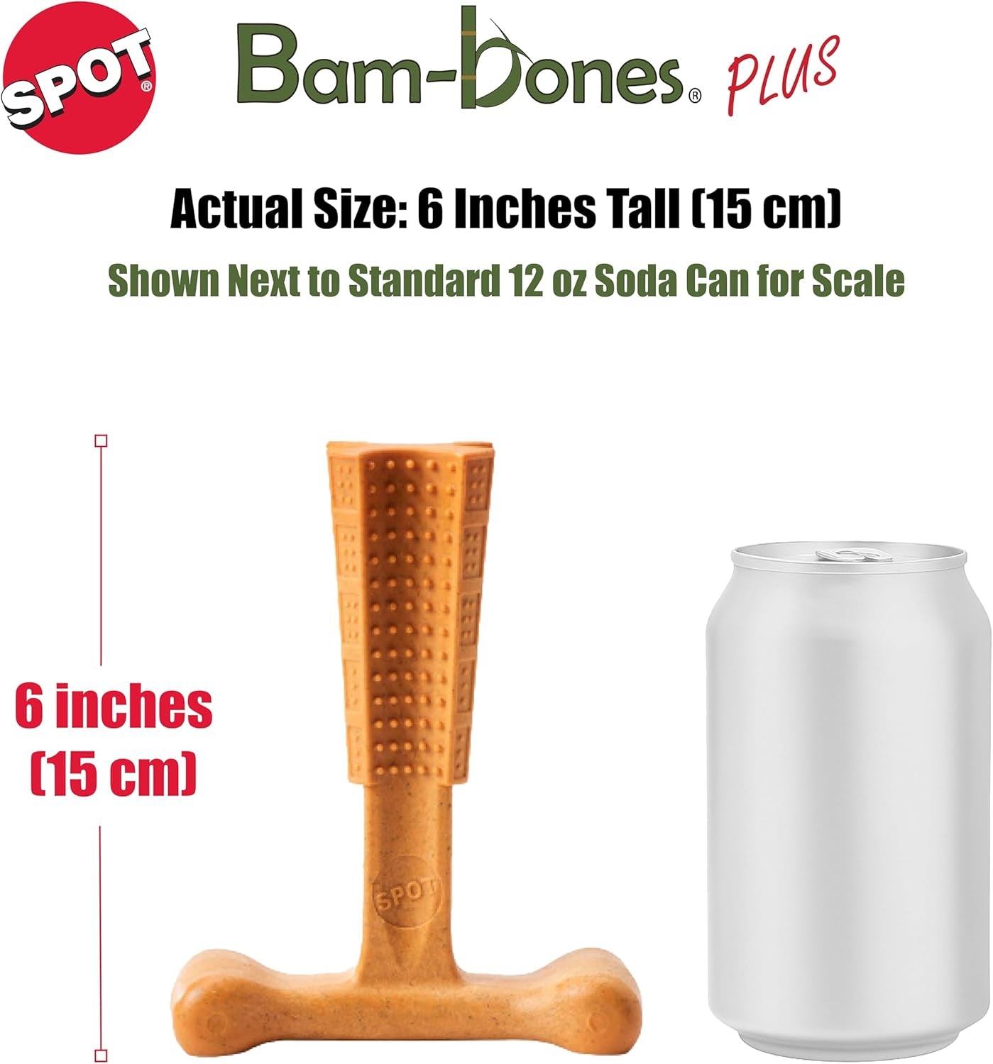 Bam-Bones plus T Bone - Bamboo Fiber & Nylon, Durable Long Lasting Dog Chew for Aggressive Chewers – Toy for Dogs & Puppies under 60Lbs, Non-Splintering, 6In, Allergen Free Peanut Butter Flavor