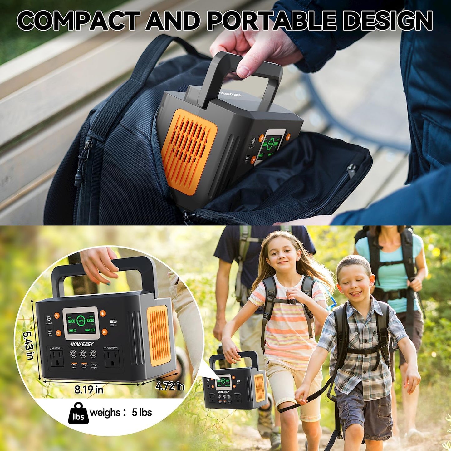 Portable Power Station,260W(500W Peak) Solar Generator with PD 65W,110V Pure Sine Wave AC Outlet, 48000Mah Backup Lithium Battery for Outdoor Camping Travel Home Emergency