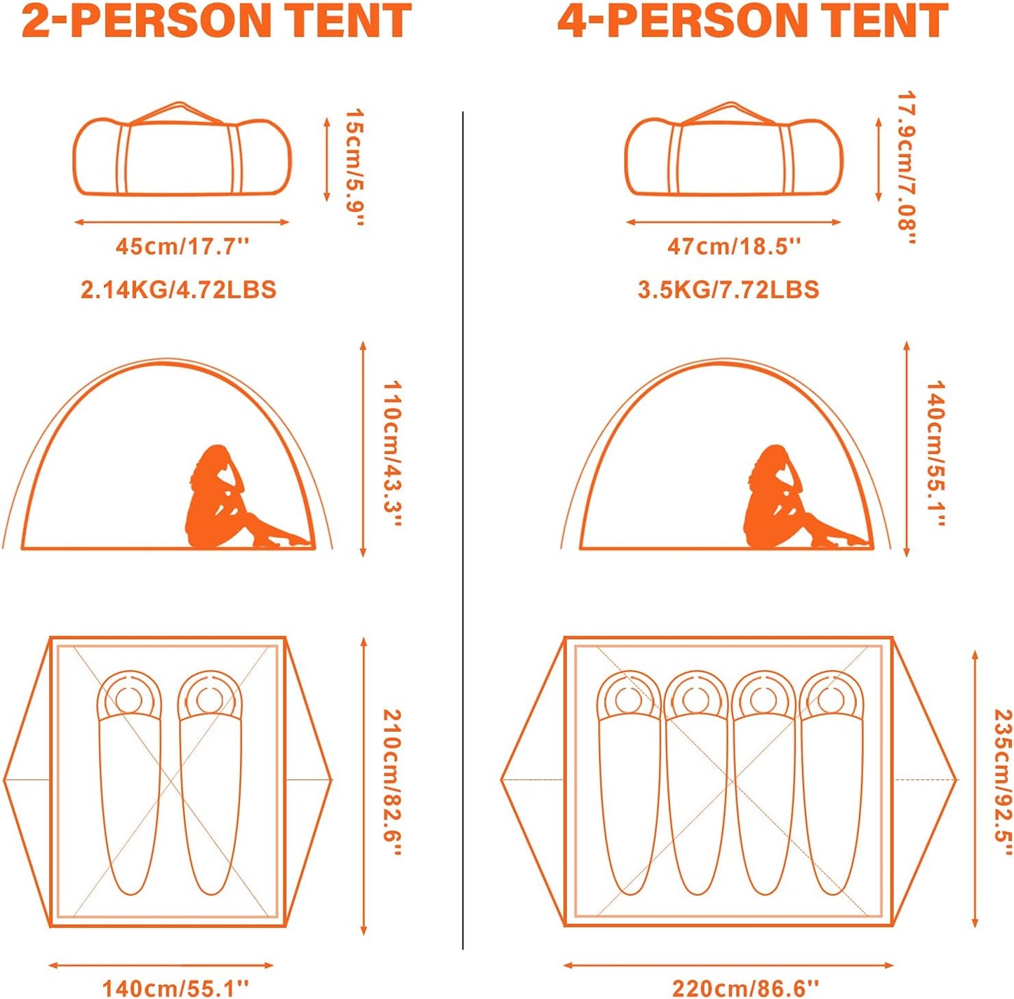 Lightweight 2/4 Person Waterproof Camping Tent - Easy Setup, Windproof, and Spacious for Outdoor Adventures