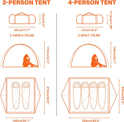 Lightweight 2/4 Person Waterproof Camping Tent - Easy Setup, Windproof, and Spacious for Outdoor Adventures