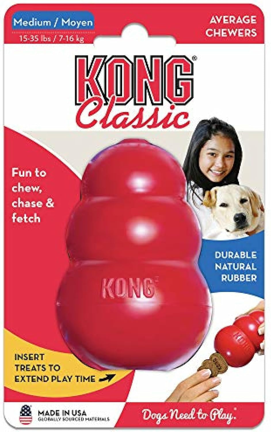 Classic Stuffable Dog Toy - Fetch & Chew Toy for Dogs - Treat-Filling Capabilities & Erratic Bounce for Extended Play Time - Durable Natural Rubber Material - for Medium Dogs (Pack of 2)
