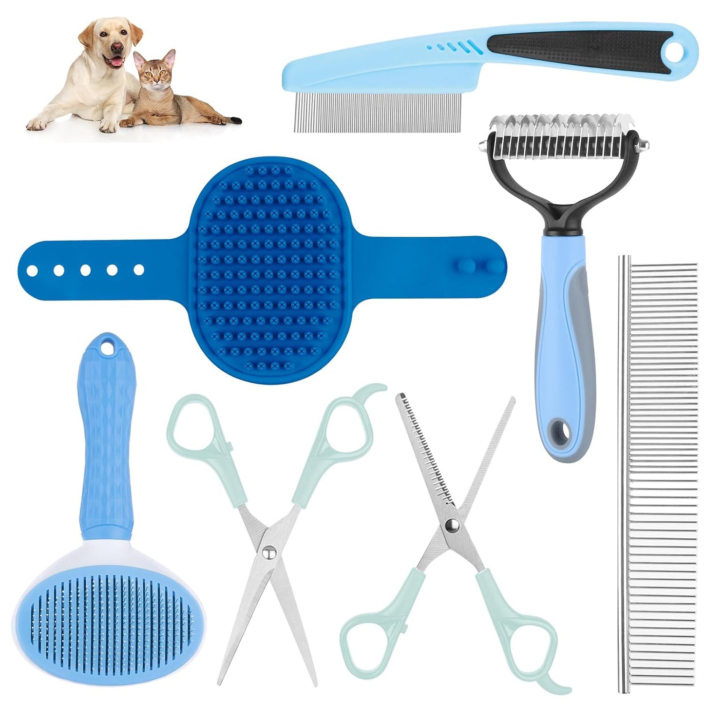Ultimate 8-Piece Dog Grooming Kit – Essential Grooming Supplies for Dogs and Cats with Deshedding Brush, Bath Gloves, Towels & Silicone Toothbrush – Perfect for All Pet Sizes!
