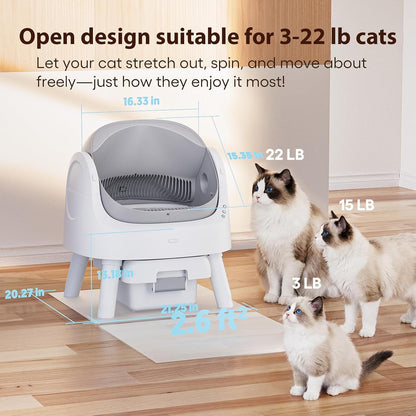 Self Cleaning Cat Litter Box, Automatic Litter Box for Multiple Cats, Integrated Safety Protection with Open-Top Design