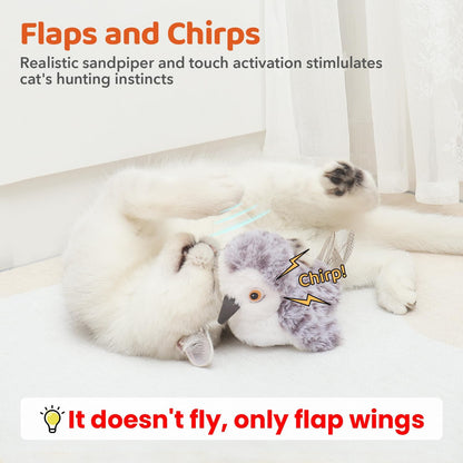 Cat Toys Flapping Bird (No Flying), Lifelike Sandpiper Chirp Tweet, Rechargeable Touch Activated Kitten Toy Interactive Cat Exercise Toys for All Breeds Cat Kicker Catnip Toys 4.0" | Lifelike Sandpiper Chirp, Touch Activated, Rechargeable Kitten Kitty Exercise Catnip Kicker for All Breeds 4.0 Inches