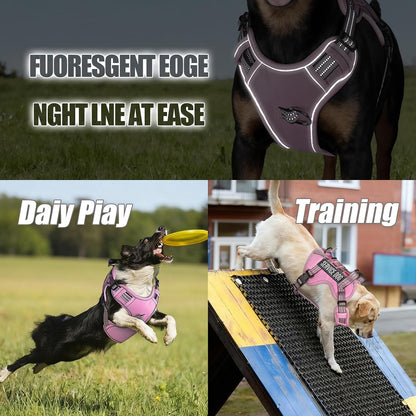 Service Dog Tactical Vest Harness and Leash Set Large Sized Dog Emotional Support- Tactical Dog Harness Training Collar with Name (Pink, L)