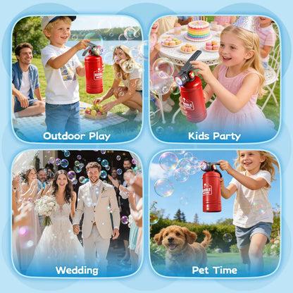 Fire Extinguisher Bubble Machine for Kids, LED Automatic Bubble Blower Toy with Bubble Solution and Refill Packets