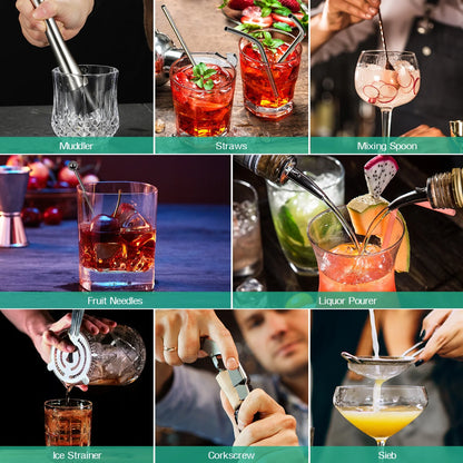 25-Piece Cocktail Shaker Set, Mixology Bartender Kit with Acrylic Stand Stainless Steel Bar Tools, Full Bartender Accessories and Recipe Book