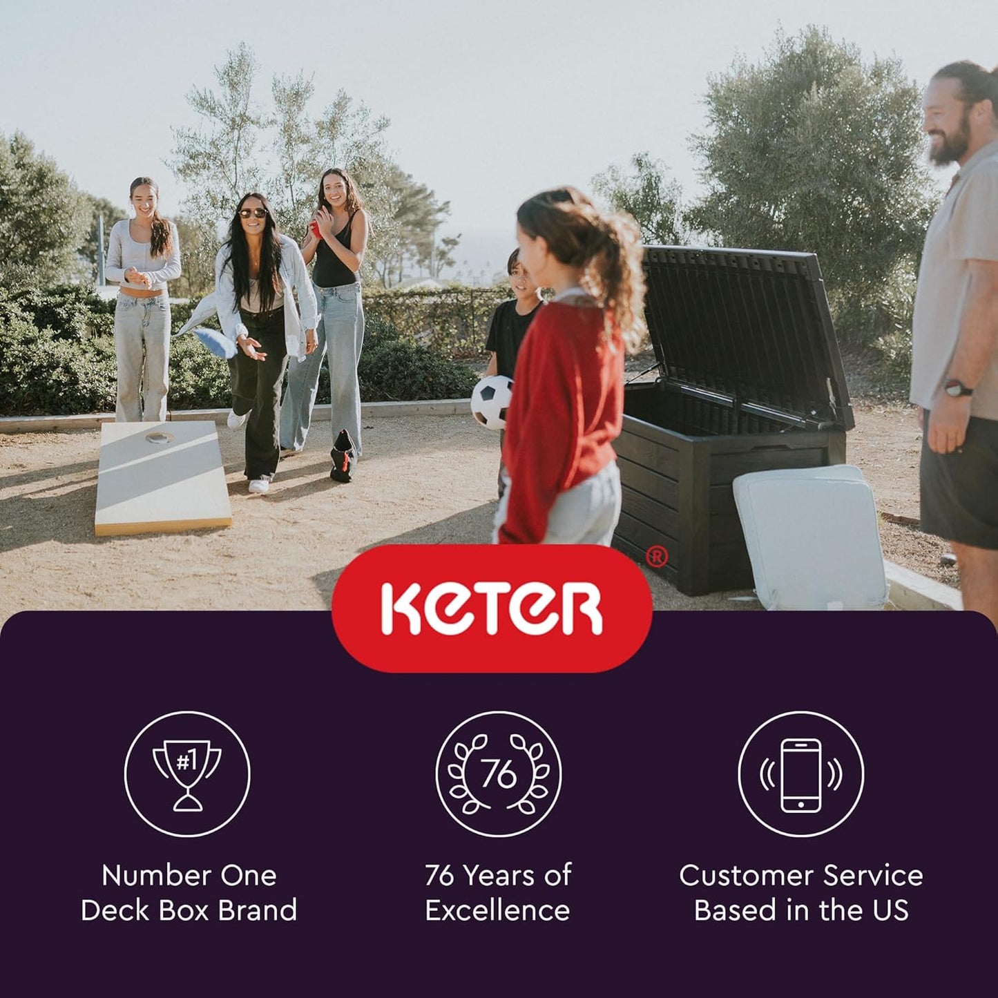 Keter 150 Gallon Resin Large Deck Box Organization and Storage Box for Patio, Outdoor Cushions, Garden Tools, Brown | Brown, Resin, Large, Weatherproof, Lockable, Hydraulic Pistons, Easy Assembly, Organization, Patio Cushions Storage