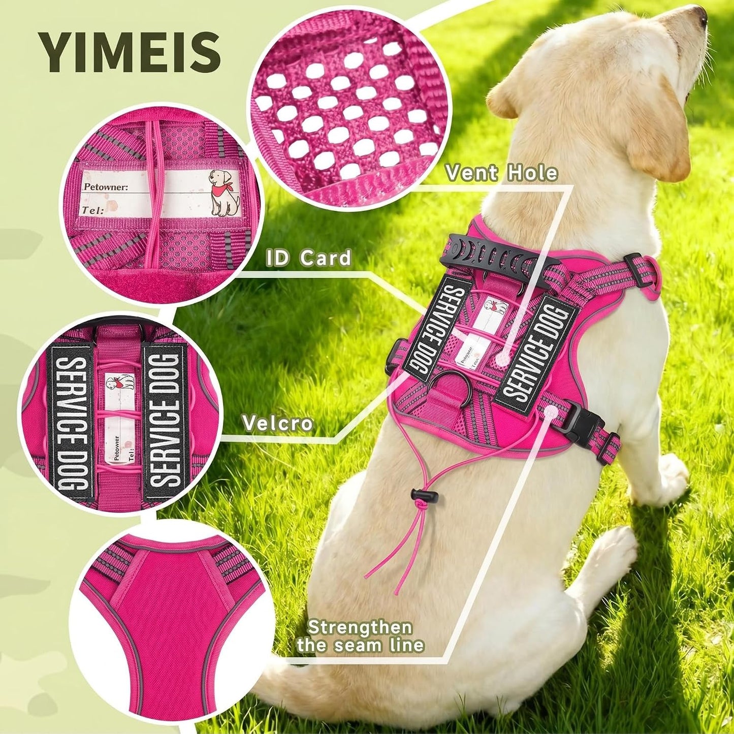 Service Dog Tactical Vest Harness and Leash Set Large Sized Dog Emotional Support- Tactical Dog Harness Training Collar with Name (Rose Red, L)