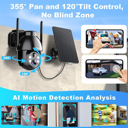 Seevision Solar WIFI Security Camera with Spotlight, 1080P HD Clear Picture,Pir Motion Detection, Color Night Vision, Waterproof Black White Security Camera