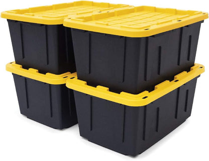 Black & YELLOW, Shelving Unit and Heavy Duty Storage Containers, Extremely Durable (Shelf + 27 Gallon Container (4-Pack))