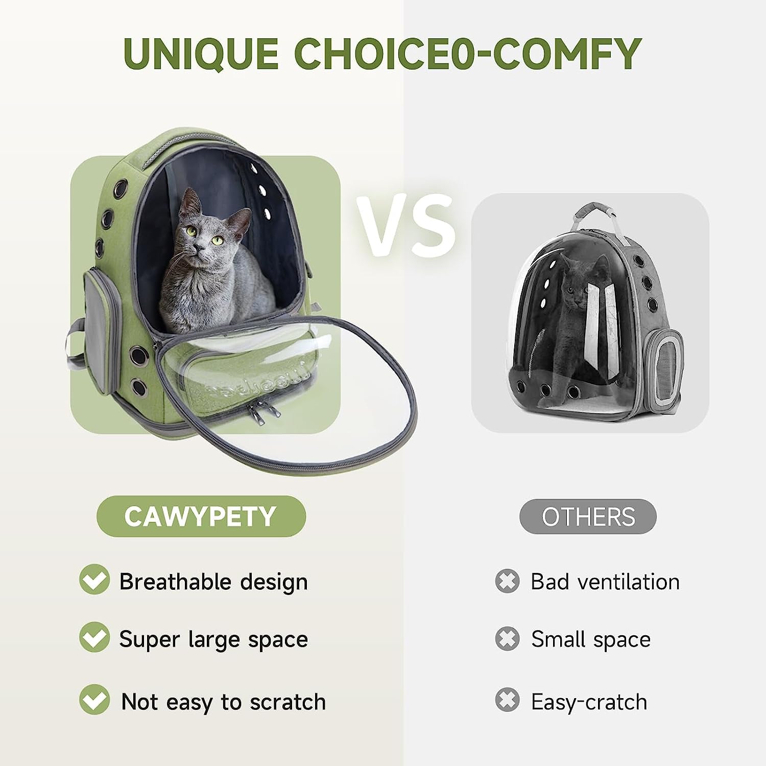Cat Backpack Carrier, Breathable Cat Carrier Large Space Bubble Pet Backpack for Kitty Small Dog up to 15Lbs, Transparent & Foldable Pet Carrier for Travel Hiking