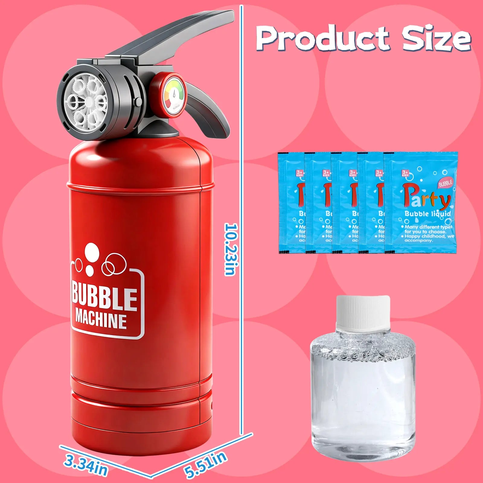 Fire Extinguisher Bubble Machine for Kids, LED Automatic Bubble Blower Toy with Bubble Solution and Refill Packets