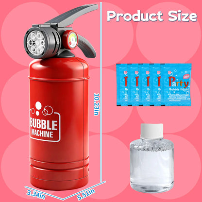 Fire Extinguisher Bubble Machine for Kids, LED Automatic Bubble Blower Toy with Bubble Solution and Refill Packets