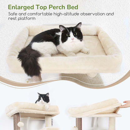 Heavy Duty Cat Tree Tower, 70Inch Sturdy Cat Tree for Indoor Cats Sturdy Large Cat Tower with Scratching Post and Scratching Board, Hammock, Cat Condo for Adult Cats Kittens, F70 Pro, Beige