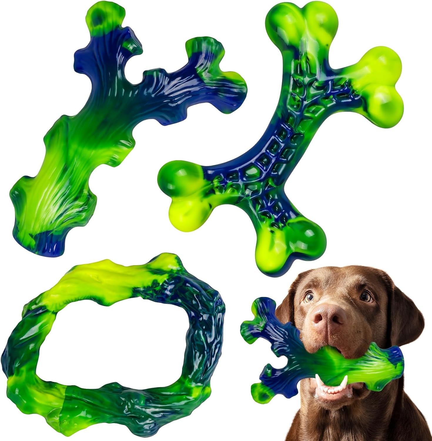 3-Pack Indestructible Nylon Dog Chew Toys for Aggressive Chewers - Long-Lasting Durable Bone-Shaped Toys, Large Breed Dogs, Tough Puppy Teeth Enrichment