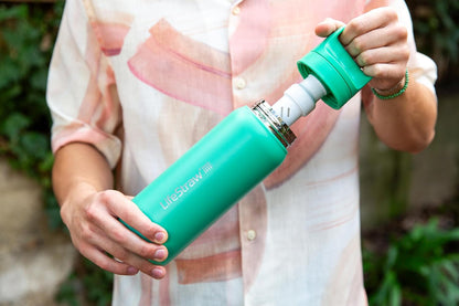 Go Series — Insulated Stainless Steel Water Filter Bottle for Travel and Everyday Use Removes Bacteria, Parasites and Microplastics, Improves Taste, 24 Oz, Cactus Green
