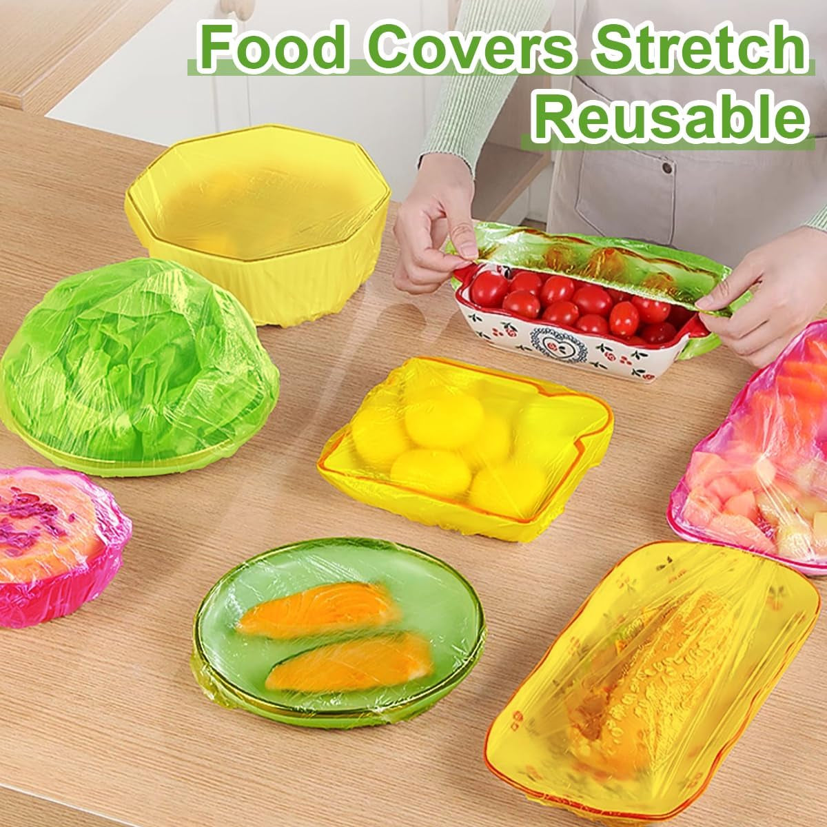 Bowl Covers Plastic Elastic Wrap for Food Storage Reusable Food Covers Saran Wrap Fresh Keeping Stretch Bags Bowl Covers for Bread Proofing for Family Outdoor Picnic Sourdough Baking(60)