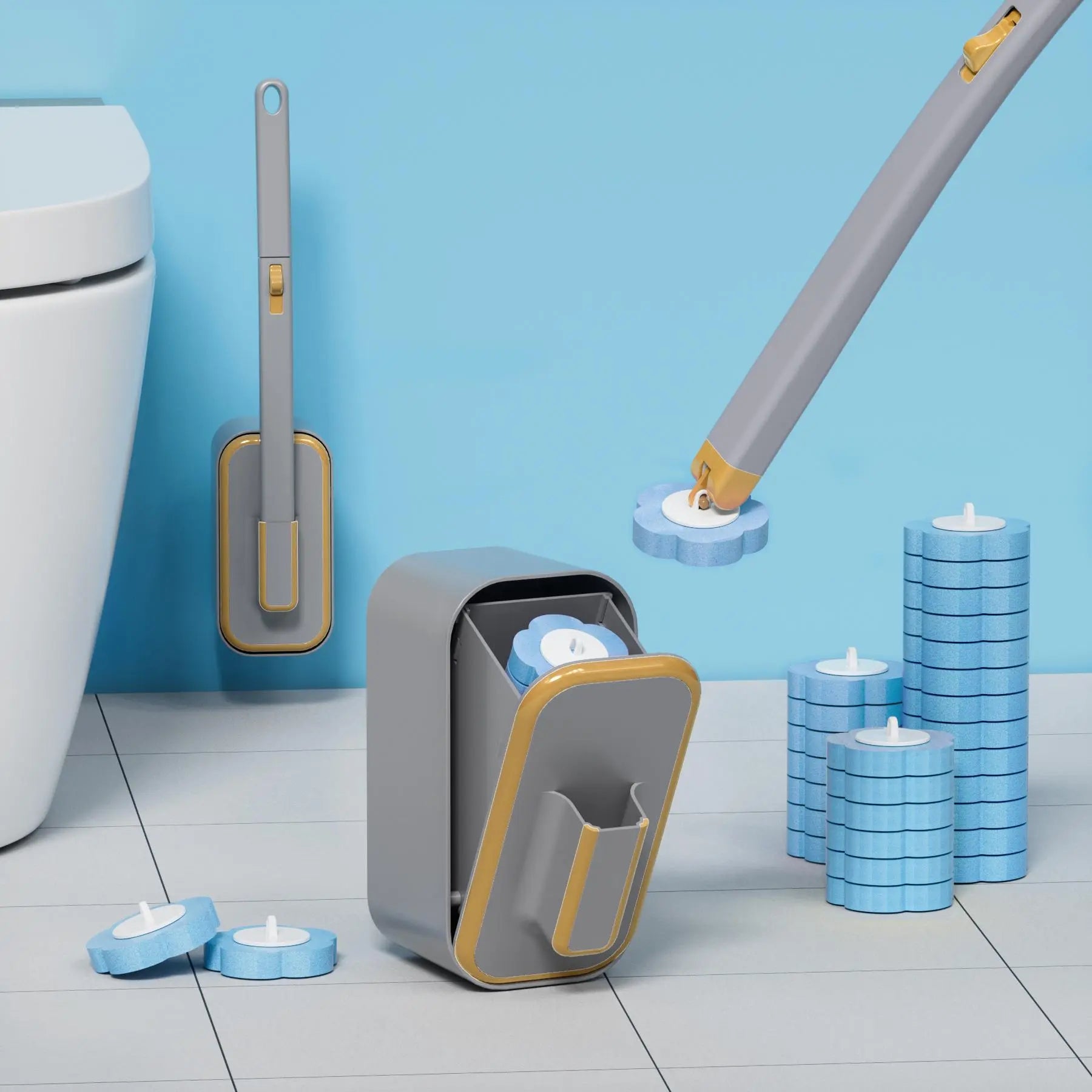 Wall Mounted Toilet Brush Set, 1 Set Toilet Bowl Brush and Holder with 24/48/72Pcs Disposable Replacement Brush Head, Toilet Scrubber Brush, Bathroom Cleaning Tool, House Cleaning Tools, Toilet Cleaning System