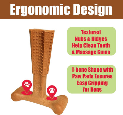 Bam-Bones plus T Bone - Bamboo Fiber & Nylon, Durable Long Lasting Dog Chew for Aggressive Chewers – Toy for Dogs & Puppies under 60Lbs, Non-Splintering, 6In, Allergen Free Peanut Butter Flavor