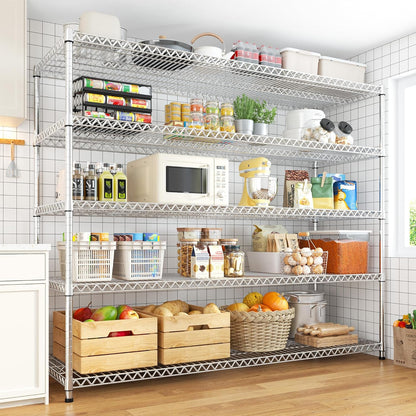 55.5" W Storage Shelves 3200LBS Metal Shelving 5 Tier Wire Shelving Garage Shelving Heavy Duty Metal Shelves for Shelving Unit Commercial Adjustable Shelf, 55.5" W X 18''D X 71" H，Chrome,2P