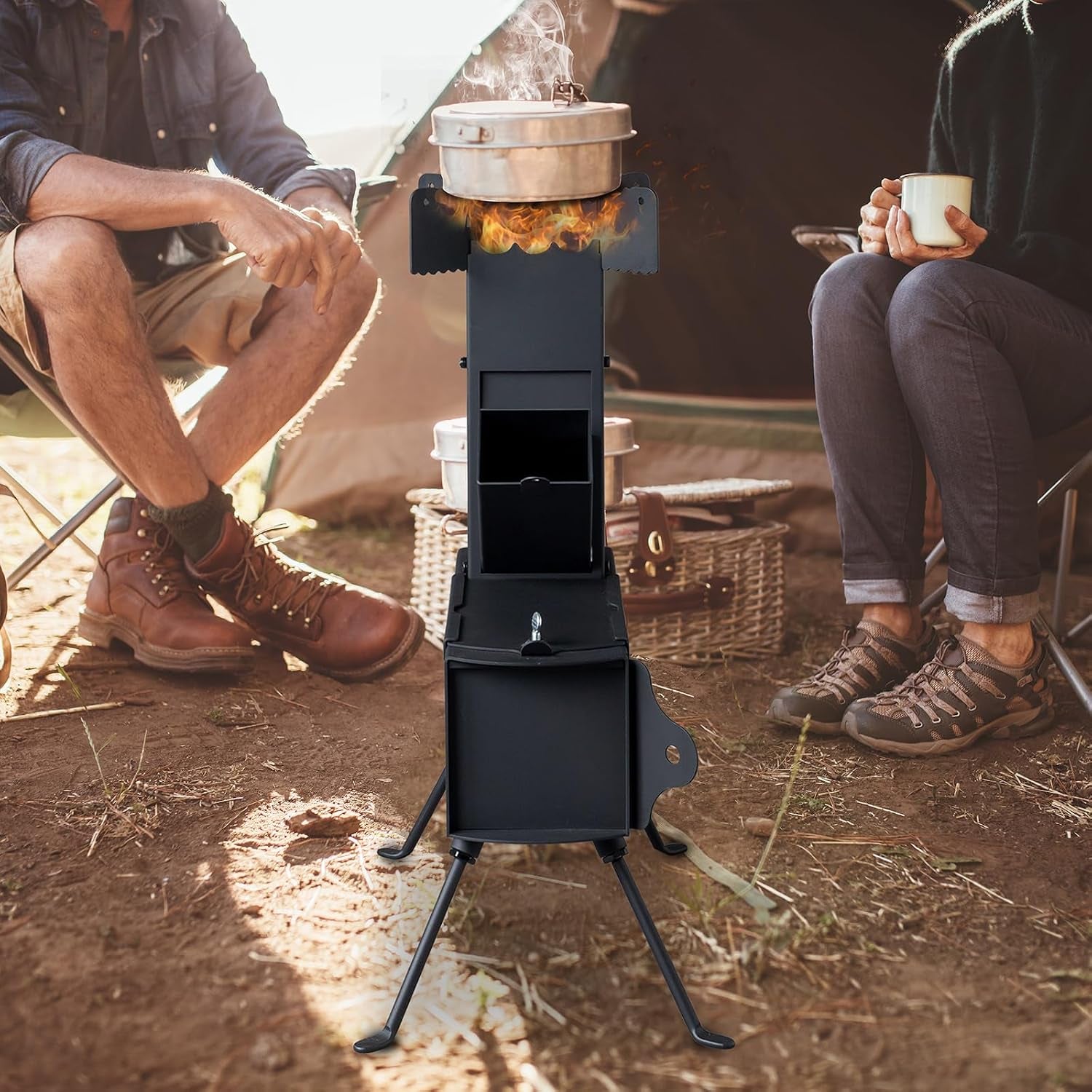 Ultimate Portable Camping Rocket Stove - Wood Burning Tent Heater for Outdoor Cooking & BBQ Adventures