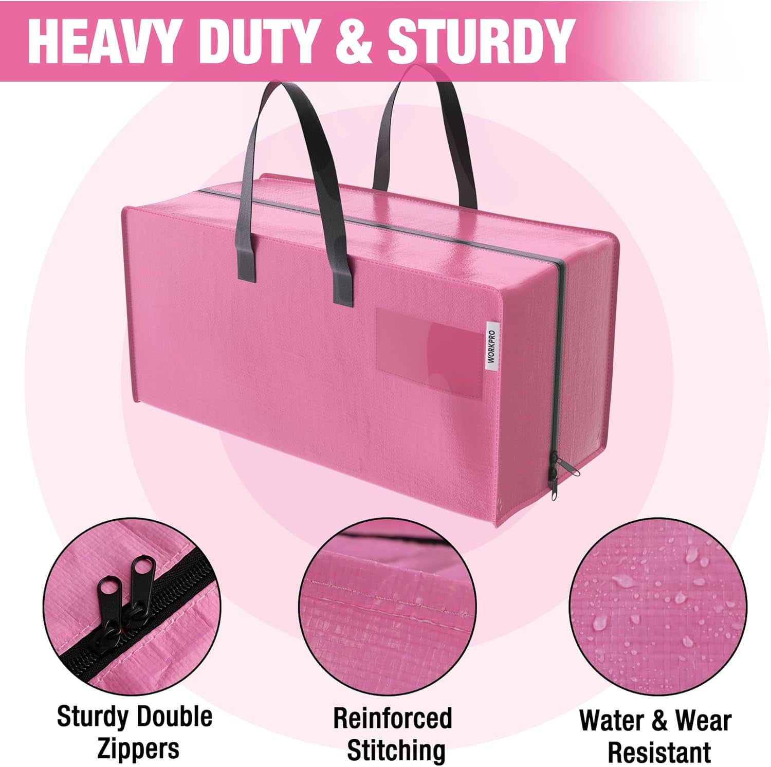 6 Pack Extra Large Moving Bags with Zippers & Carrying Handles Backpack Straps, Heavy-Duty Storage Tote for Space Saving Moving Storage (Pink)