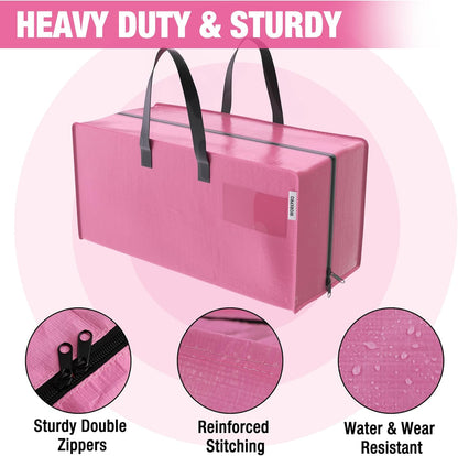 6 Pack Extra Large Moving Bags with Zippers & Carrying Handles Backpack Straps, Heavy-Duty Storage Tote for Space Saving Moving Storage (Pink)