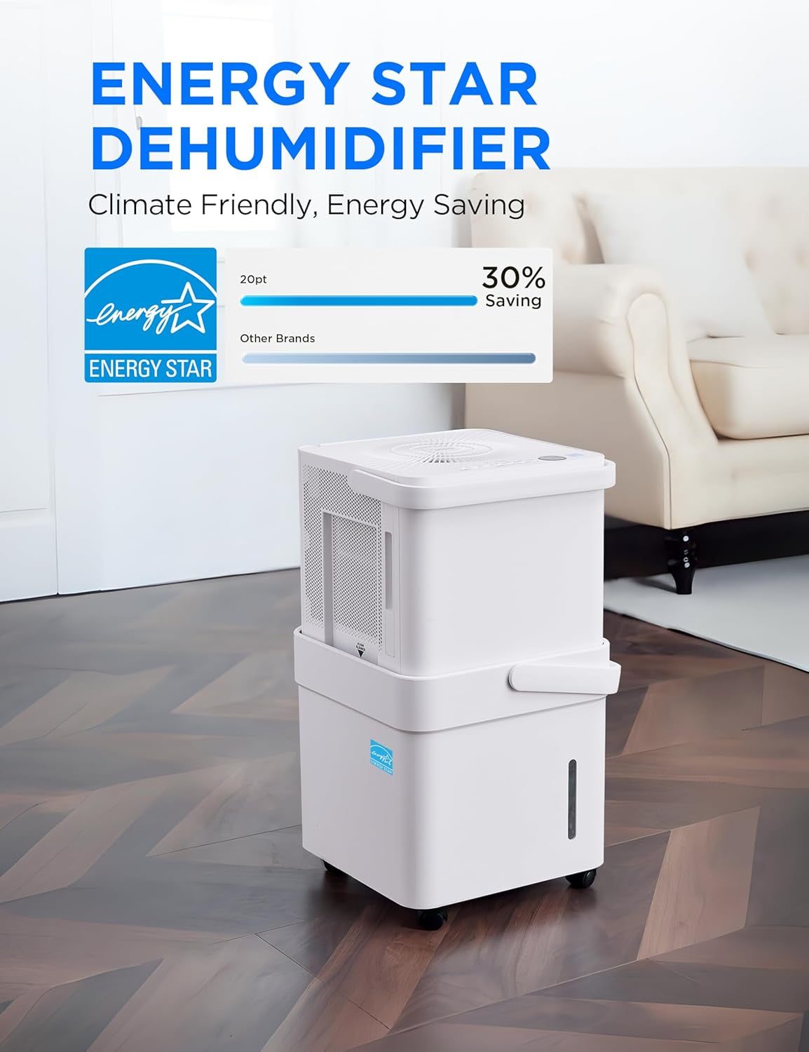Midea Cube 20 Pint Dehumidifier for Basement, up to 1,500 Sq. Ft. Dehumidifier with Drain Hose, ENERGY STAR Certificated, Smart Control, Compatible with Alexa, White