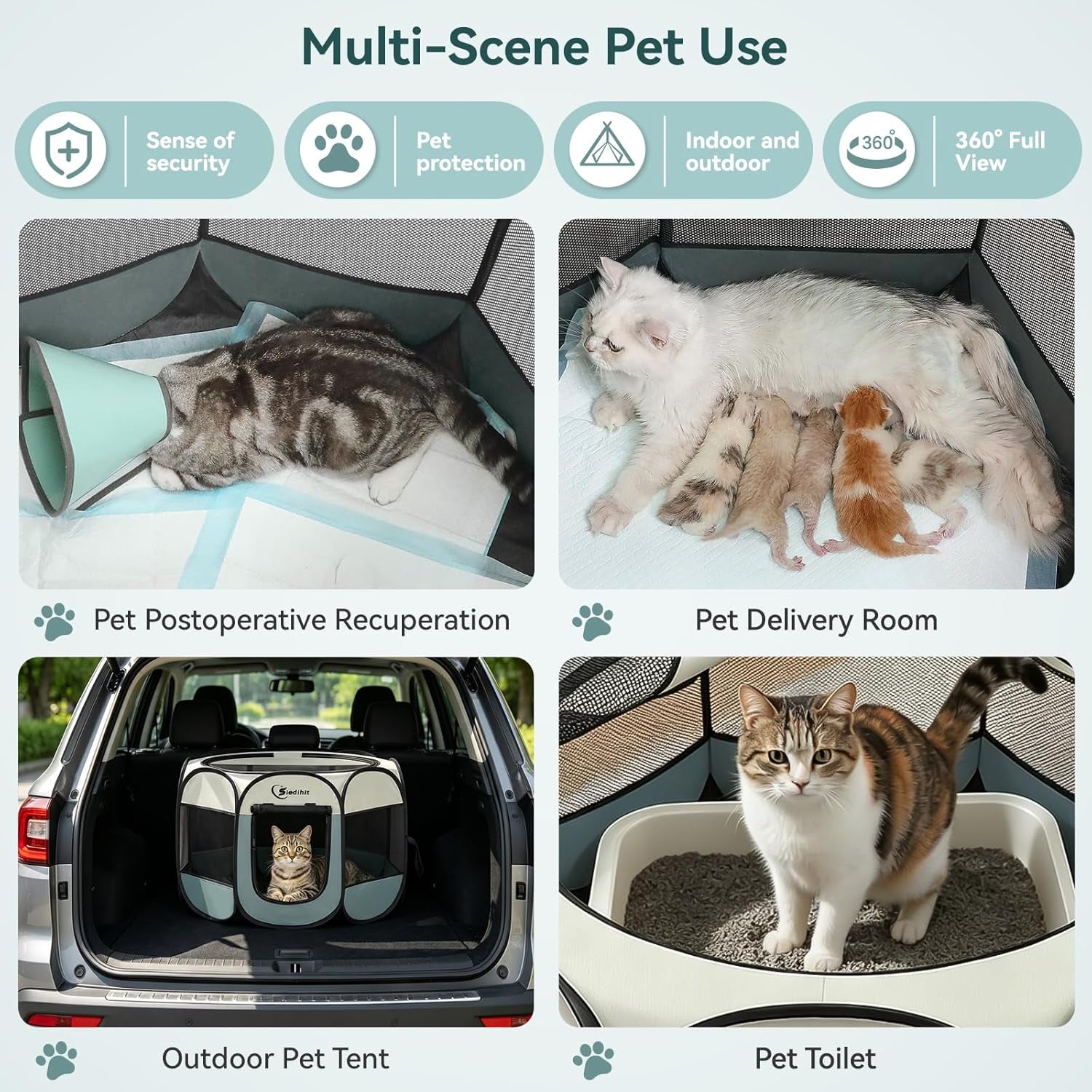 Dog Cat Playpen, Puppy Pet Playpen Indoor for Small Dog Crate Tent Cage Outdoor, Portable Pop up Dogs Enclosure Kennel with Carrying Case for Dogs/Cats/Rabbits(Grey, Small