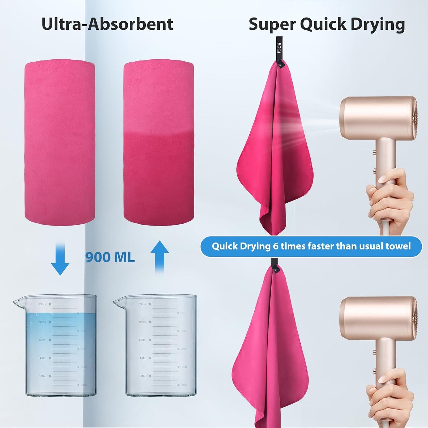 Microfiber Travel Sports Towel-Quick Dry Towel, Soft Lightweight Microfiber Camping Towel Absorbent Compact Travel Towel for Camping Gym Yoga Swimming Backpacking (Xl:72''X32''+16''X16''-Hpink)