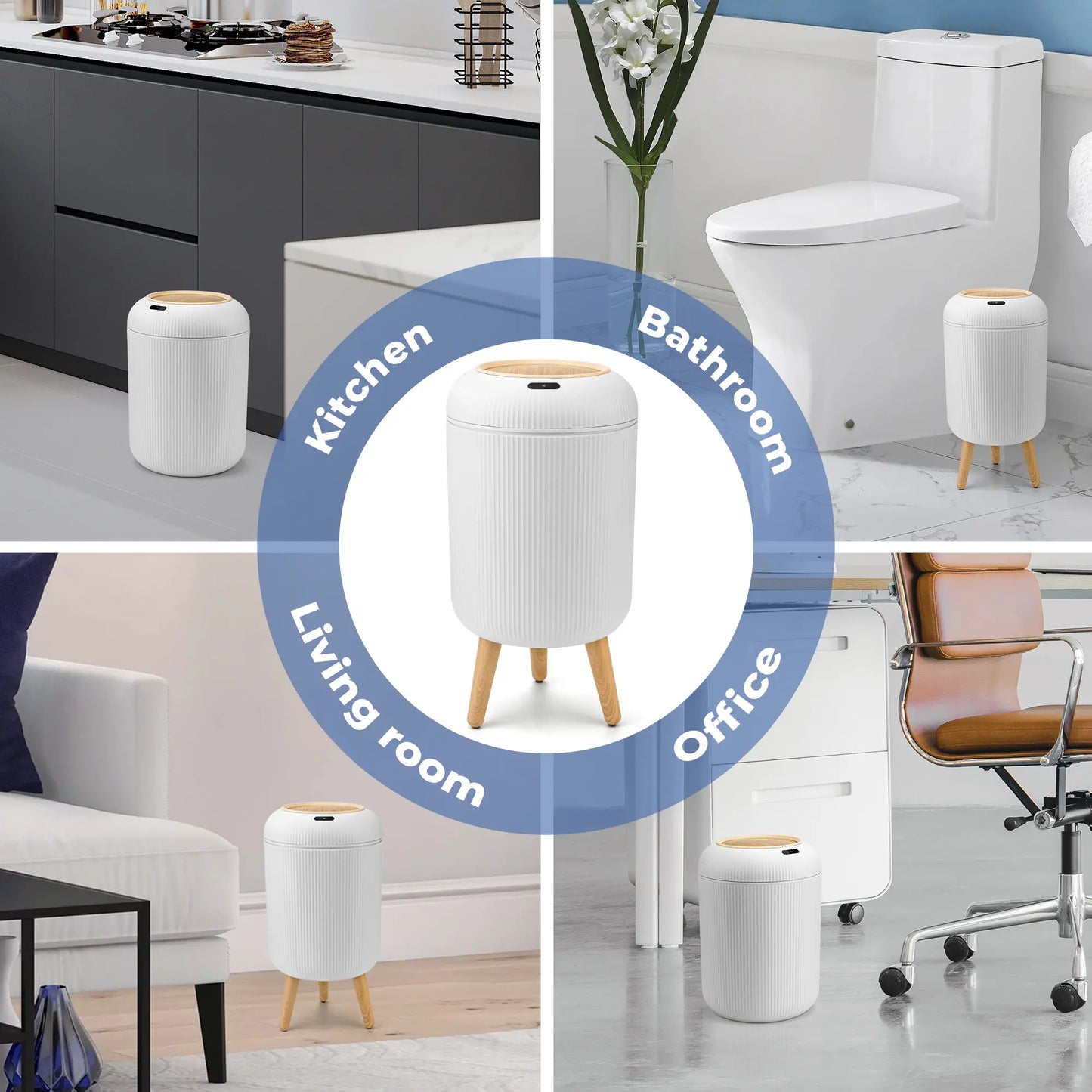 Pukomc Smart Induction Waterproof Trash Can for Bathroom, Bedroom, Office Nordic Style, Household Items Saving Space Motion Sensor Multifunctional Home Goods Environmentally Friendly Automatic Summerwins,Dorm Essentials,Home Essentials Homeessentials