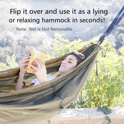 Ultimate Portable Camping Hammock - Perfect for Outdoor Adventures with Bug Net, 2 Person Capacity, and 10Ft Straps