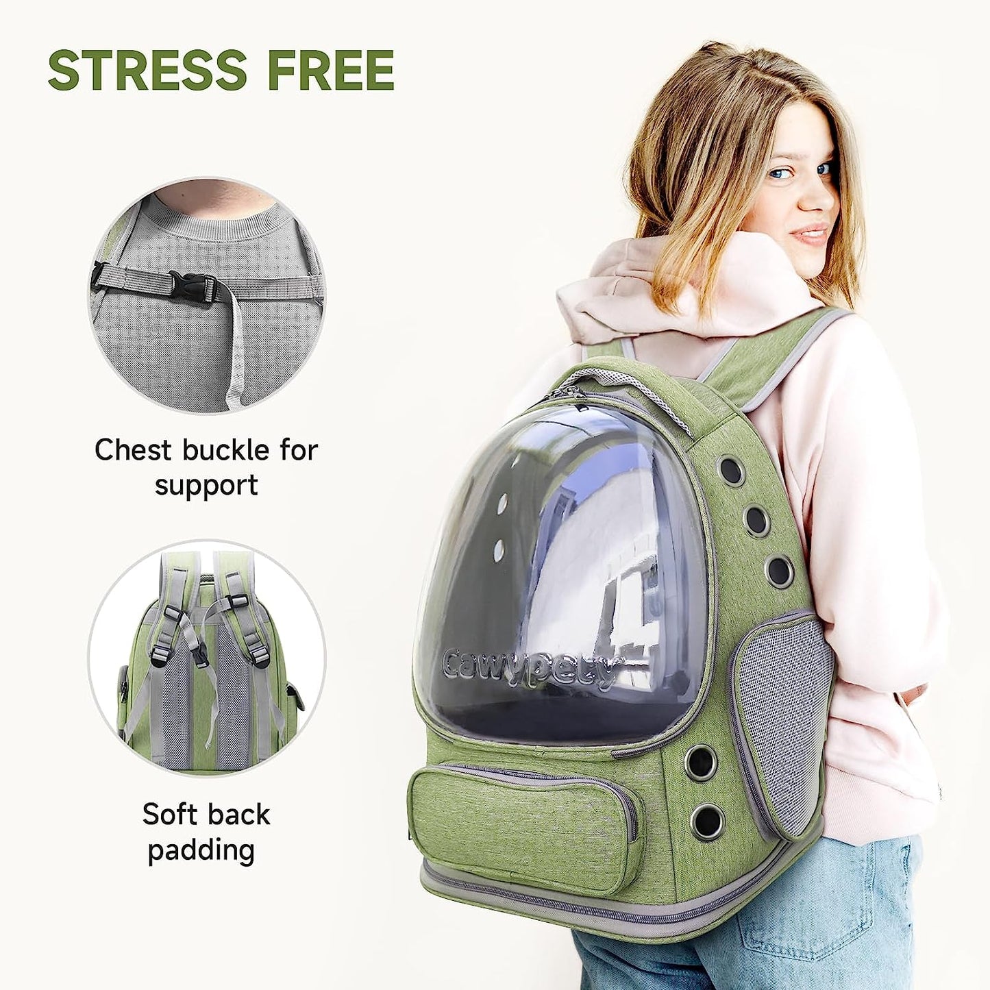 Cat Backpack Carrier, Breathable Cat Carrier Large Space Bubble Pet Backpack for Kitty Small Dog up to 15Lbs, Transparent & Foldable Pet Carrier for Travel Hiking