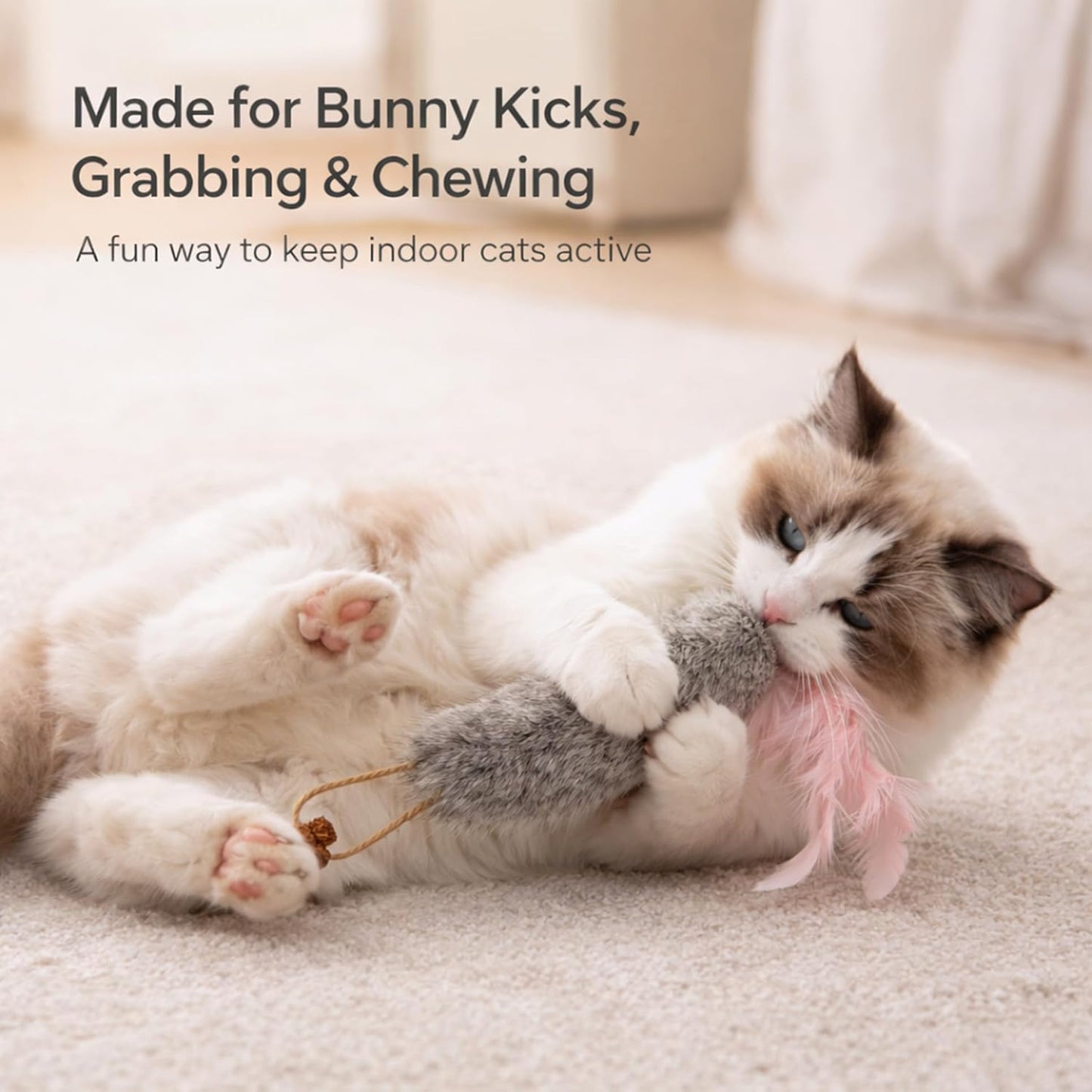 3 Pack Rabbit Fur Catnip Toys with Feathers – Interactive Carrot Cat Toys with Galls Fruit for Indoor Cats and Kittens