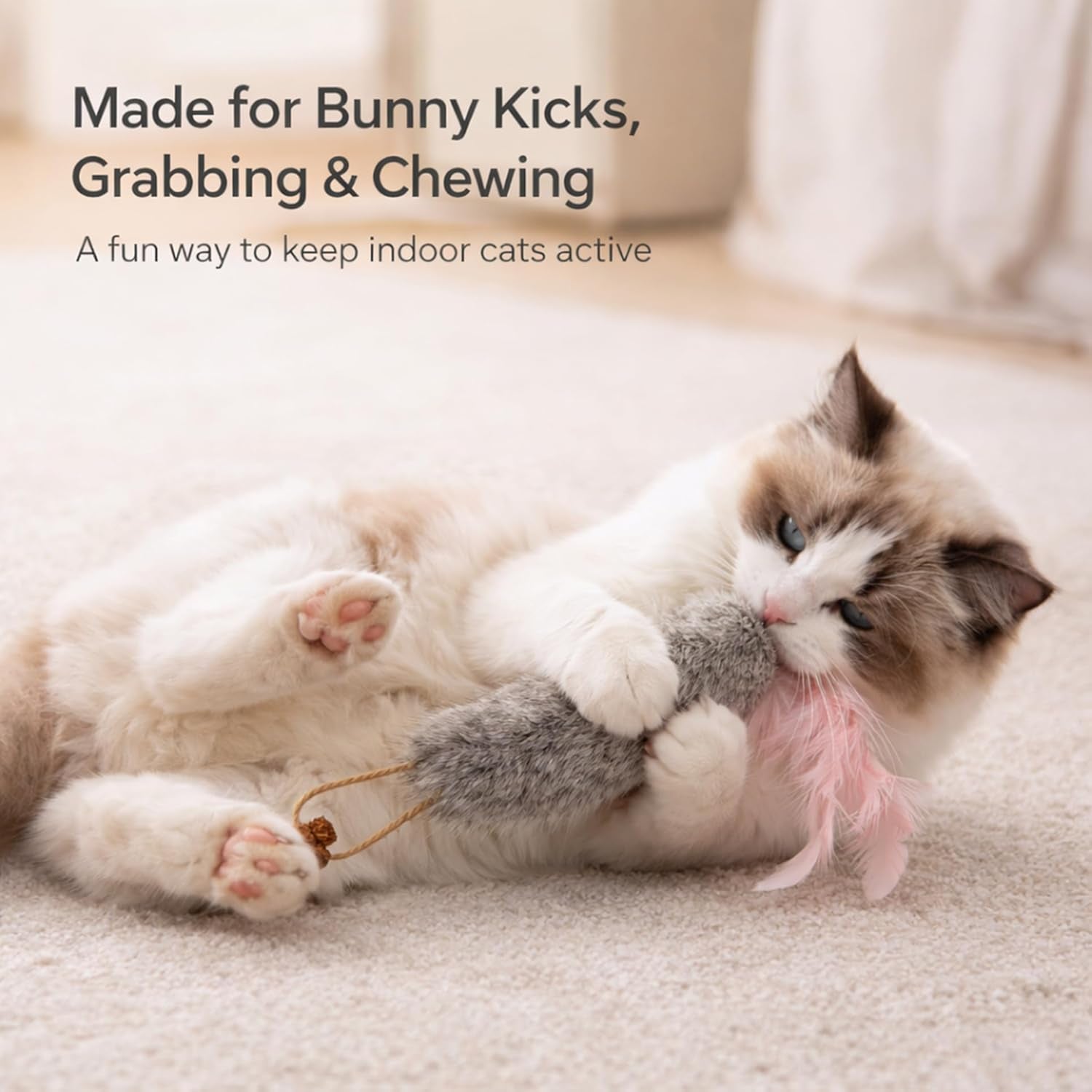 3 Pack Rabbit Fur Catnip Toys with Feathers – Interactive Carrot Cat Toys with Galls Fruit for Indoor Cats and Kittens
