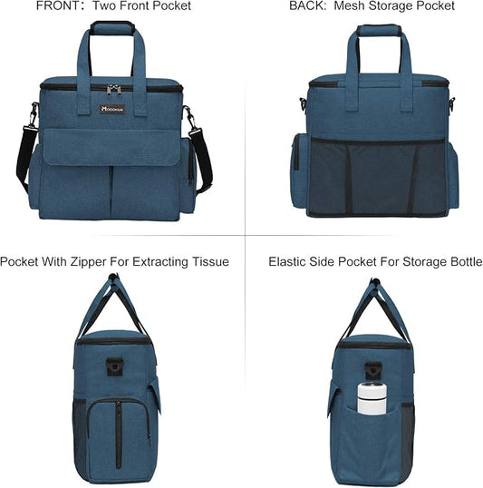 Dog Travel Bag with 2 Food Bags, 2 Bowls and 1 Mat (Blue) | Roomy Main Compartment | Multiple Functional Pockets | Water-Resistant Oxford Fabric | PVC Backing | Leak-Resistant Lining