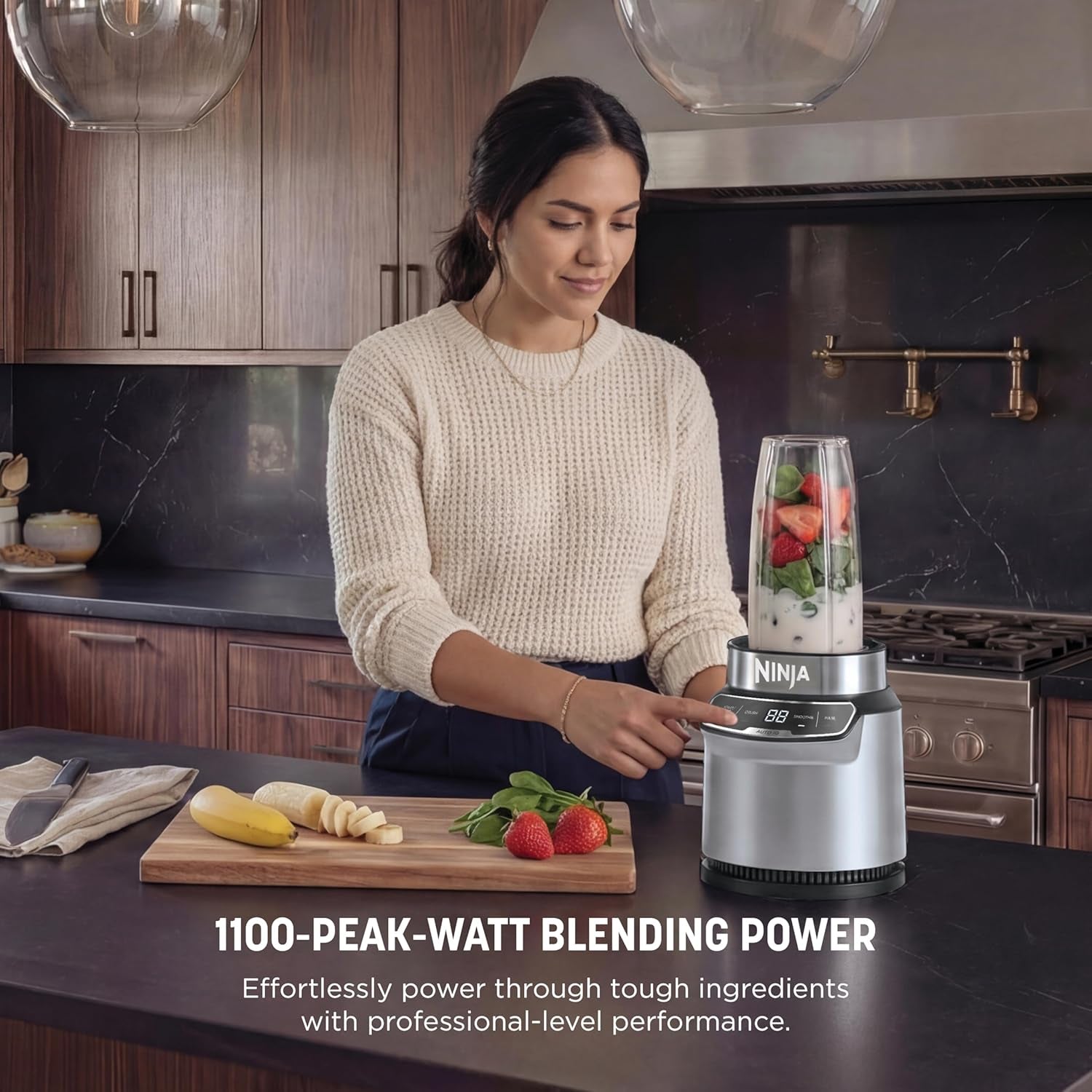 Ninja Nutri-Blender Pro with Auto Iq, 1100PW, (2) 24Oz Cups, BN401 | 1100-Peak-Watt Motor + 2 Auto-Iq Programs for Smoothies, Salsa & Dips. (2) 24-Oz To-Go Cups. Dishwasher Safe.
