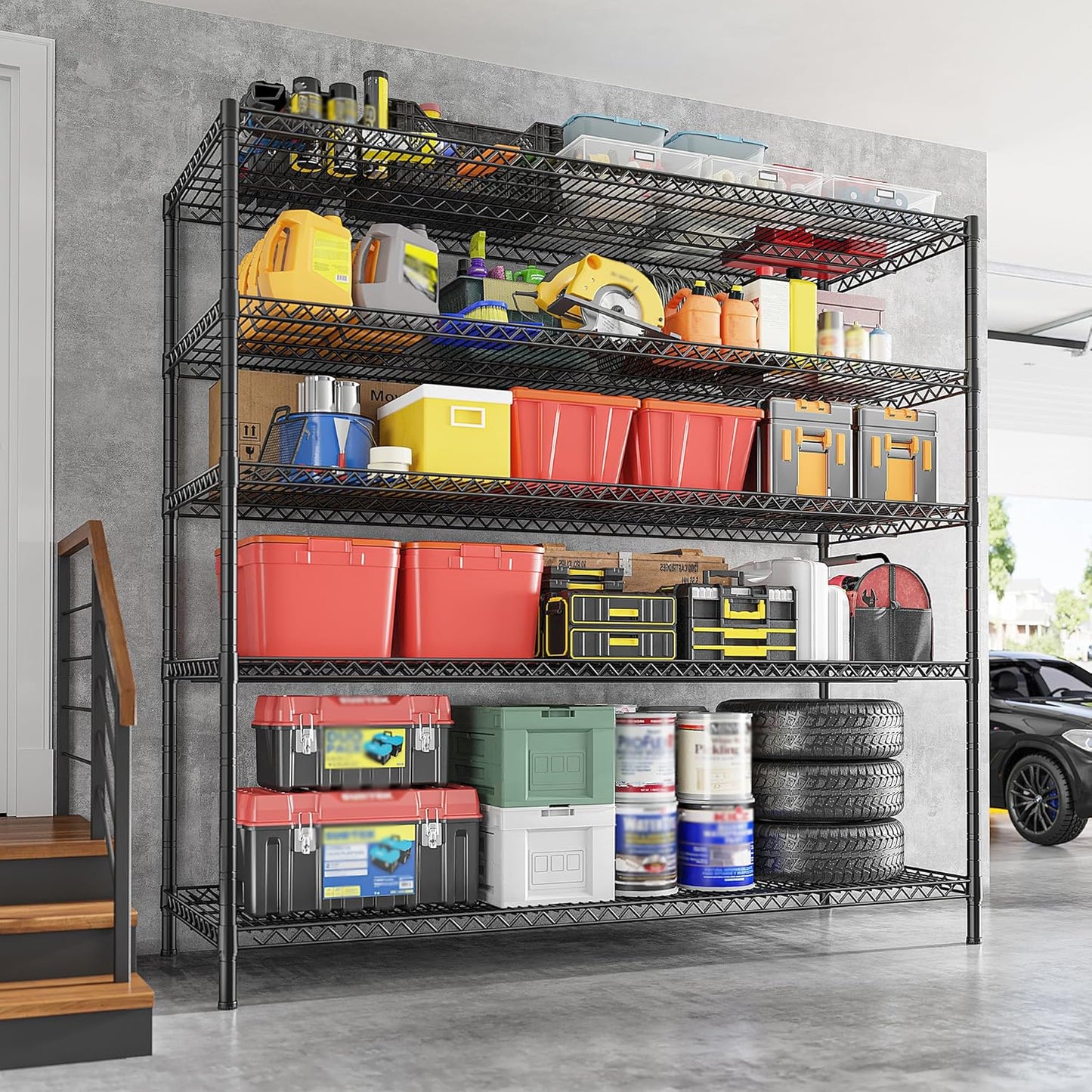 55.5" W Storage Shelves 3200LBS Wire Shelving Unit 5 Tier Metal Shelving Heavy Duty Garage Shelving Metal Shelves for Storage Rack Adjustable Pantry Shelf, 55.5" W X 18''D X 71" H, 3PCS