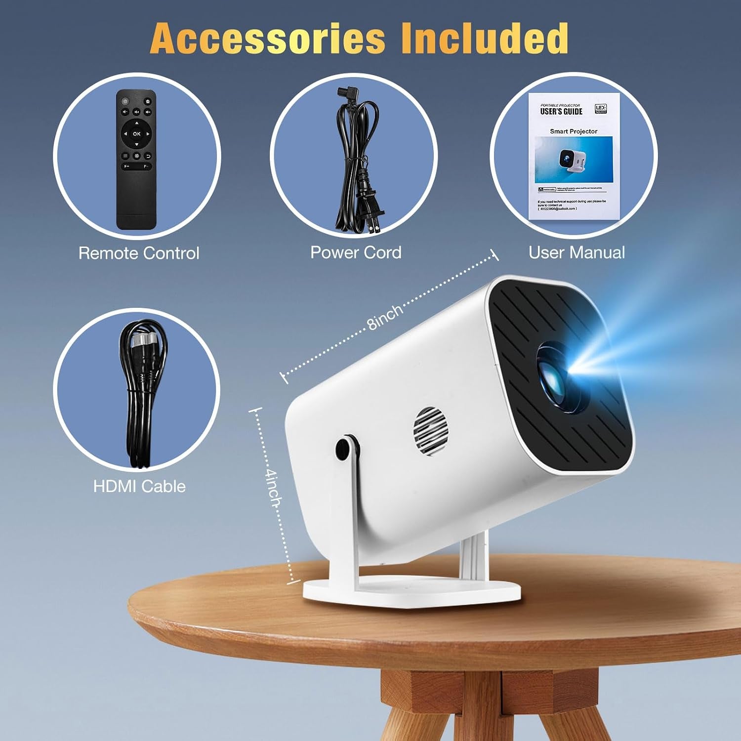 【Built-In APPS & Electric Focusing & 210° Rotation】Mini Projector with Wifi and Bluetooth, 1080P Portable Projector, Movie Projector for Bedroom, Supports Smartphones/Tv Stick/Ipad/Ps5/Laptop/Hdmi/Usb