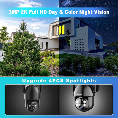 Seevision Solar WIFI Security Camera with Spotlight, 1080P HD Clear Picture,Pir Motion Detection, Color Night Vision, Waterproof Black White Security Camera