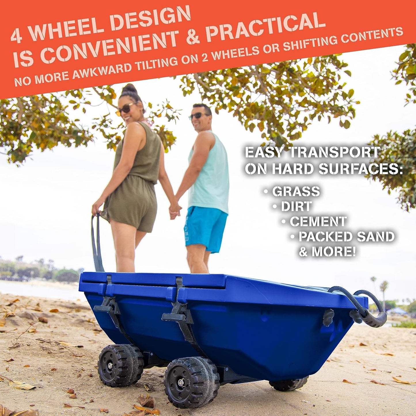 CUDDY Crawler Cooler with Wheels – 40 QT Amphibious Floating Cooler and Dry Storage Vessel - Orange, Navy, Tan, or White