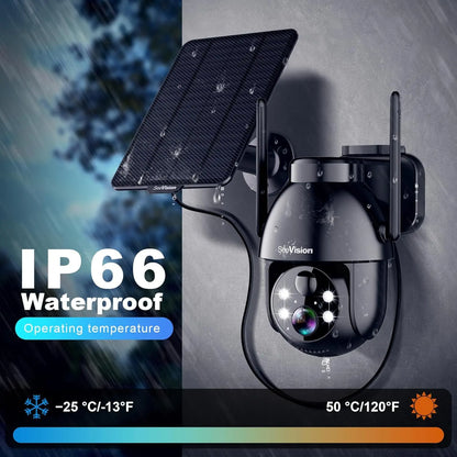 Seevision Solar WIFI Security Camera with Spotlight, 1080P HD Clear Picture,Pir Motion Detection, Color Night Vision, Waterproof Black White Security Camera