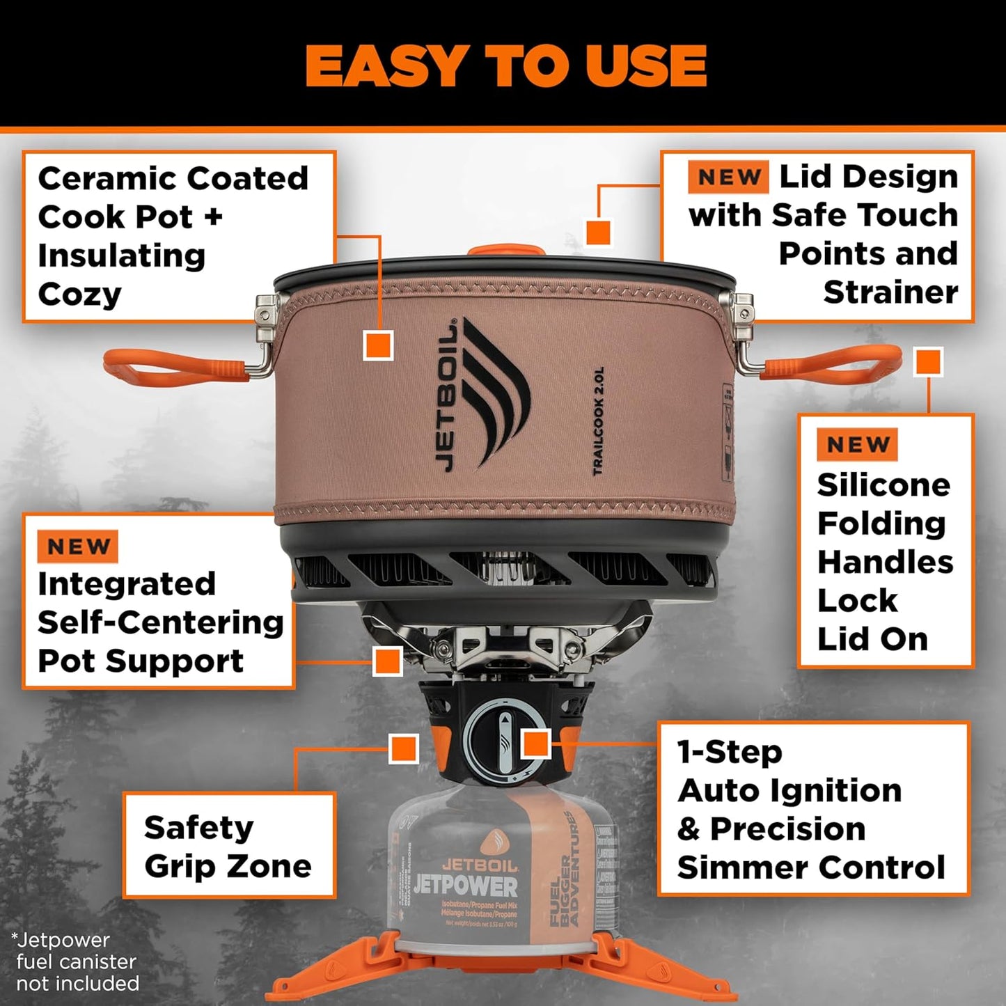 Jetboil Trailcook 2.0L Camping and Backpacking Stove Cooking System with Adjustable Heat Control, New for 2026, Tan