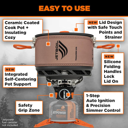 Jetboil Trailcook 2.0L Camping and Backpacking Stove Cooking System with Adjustable Heat Control, New for 2026, Tan