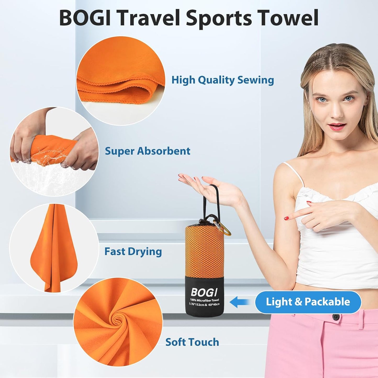 Microfiber Travel Sports Towel - Quick Dry, Soft Lightweight, Compact for Camping, Gym, Yoga, Swimming, Backpacking (Xl:72''X32''+16''X16'' - Orange)