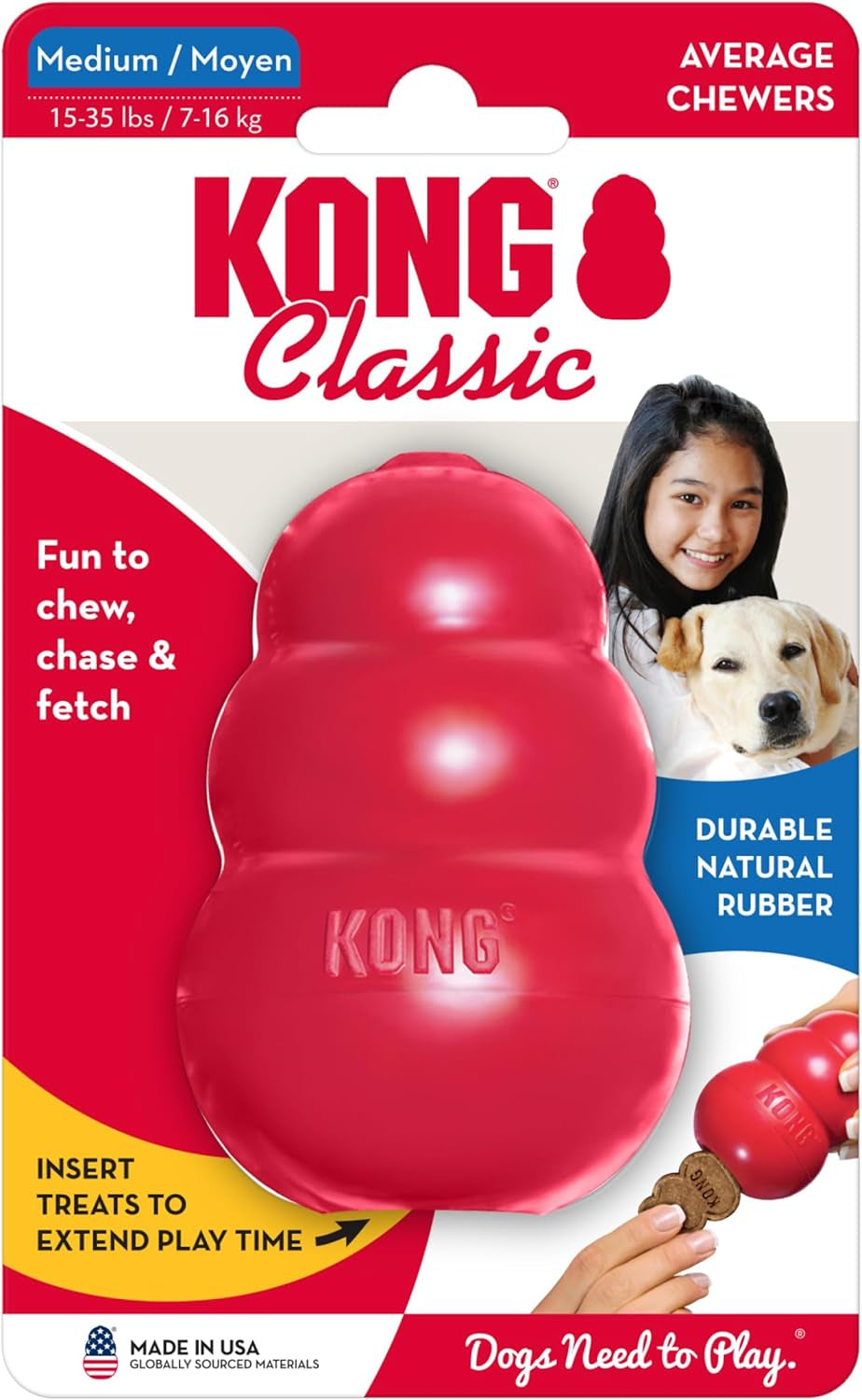 Classic Stuffable Dog Toy - Fetch & Chew Toy for Dogs - Treat-Filling Capabilities & Erratic Bounce for Extended Play Time - Durable Natural Rubber Material - for Medium Dogs
