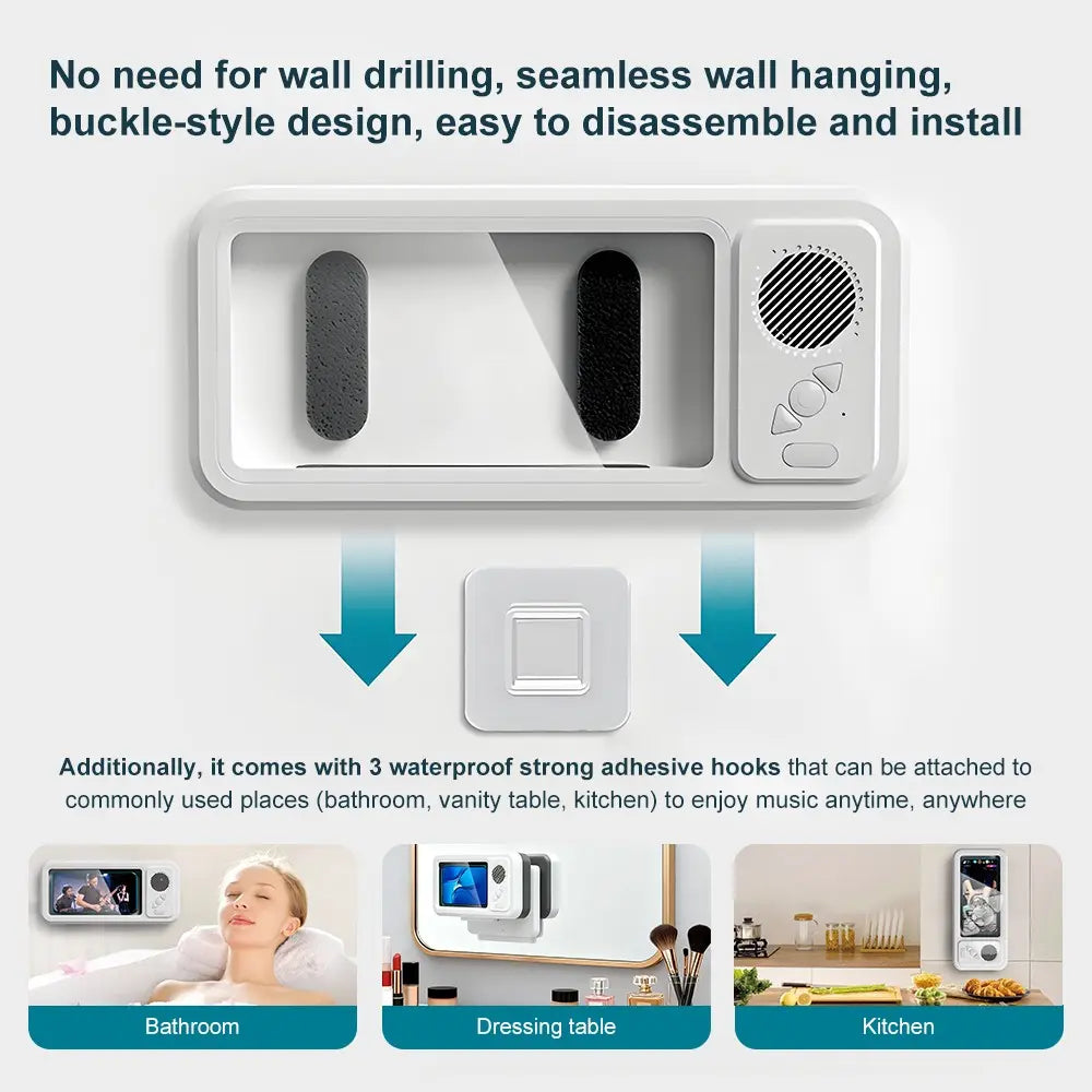 Mobile Phone Waterproof Box with Bluetooth Speaker, 360° Rotating Touch Screen Shower Phone Holder, Phone Mount Holder, Multifunctional Phone Stand, Waterproof Cellphone Stand for Bathroom, Kitchen, Sink and Swimming Pool #GLOBAL PICKS