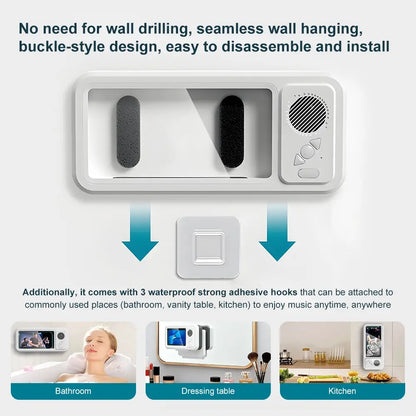 Mobile Phone Waterproof Box with Bluetooth Speaker, 360° Rotating Touch Screen Shower Phone Holder, Phone Mount Holder, Multifunctional Phone Stand, Waterproof Cellphone Stand for Bathroom, Kitchen, Sink and Swimming Pool #GLOBAL PICKS